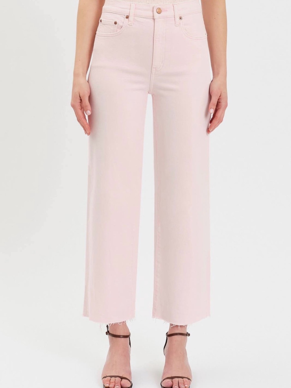 DAZE Pleaser High Waist Raw Hem Crop Jeans (Think Pink)